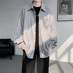 Solid Color Turn-Down Collar Long Sleeve Loose Fit Shirt with Pockets - Stylish & Functional Casual Top for Men & Women M-XXXXXL