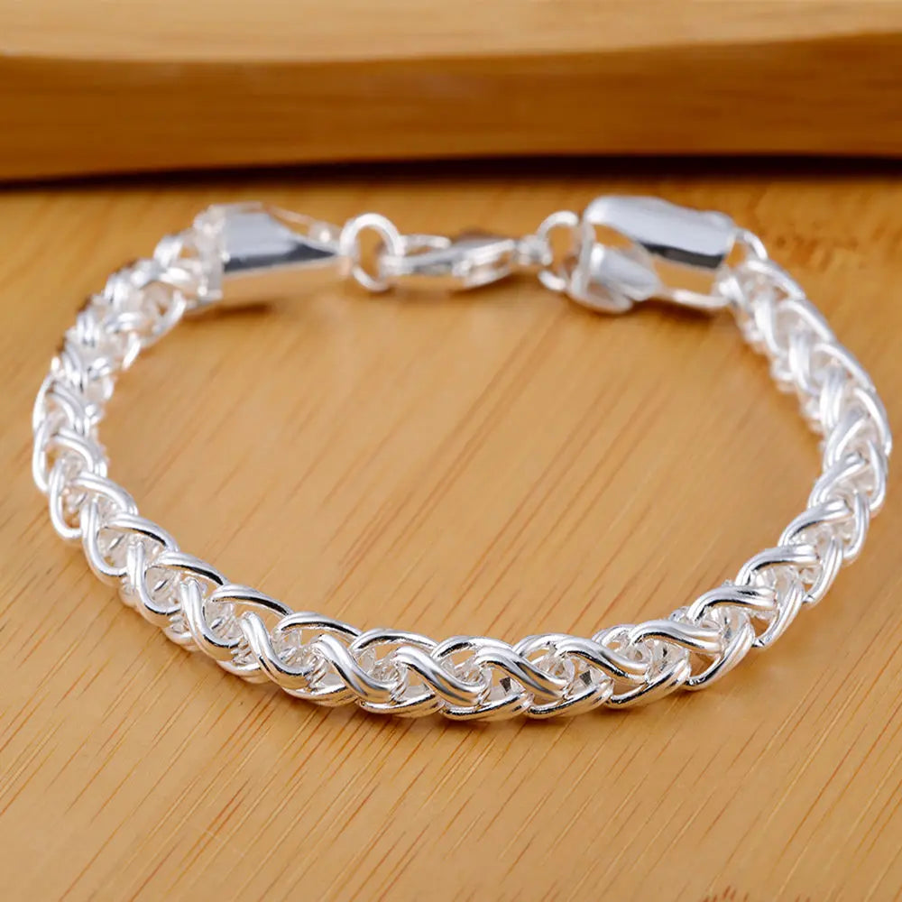 Fashion charm 925 Sterling Silver Bracelet for man woman Twisted rope chain fine jewelry Wedding party Christmas gift Lootquake LLC