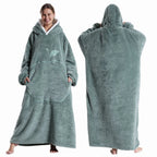 Extra Long Wearable Blankets Winter Flannel Hooded Blanket with Full Sleeves Men Women Cozy Soft Throw Adult TV Blanket Lootquake LLC