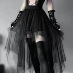 Casual Skirts Punk Sexy Net Yarn High-Waisted Irregular Skirt for Women Summer New European and American Gothic Style Versatile