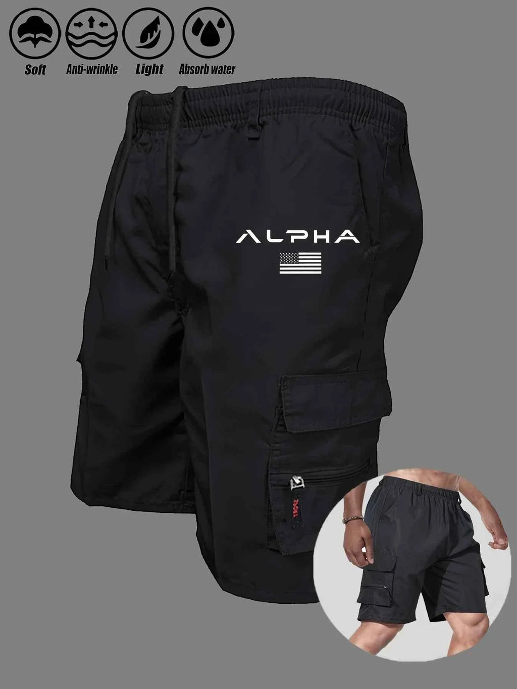 American Flag Eagle Cargo Shorts - Multi-Pocket THRIXINE