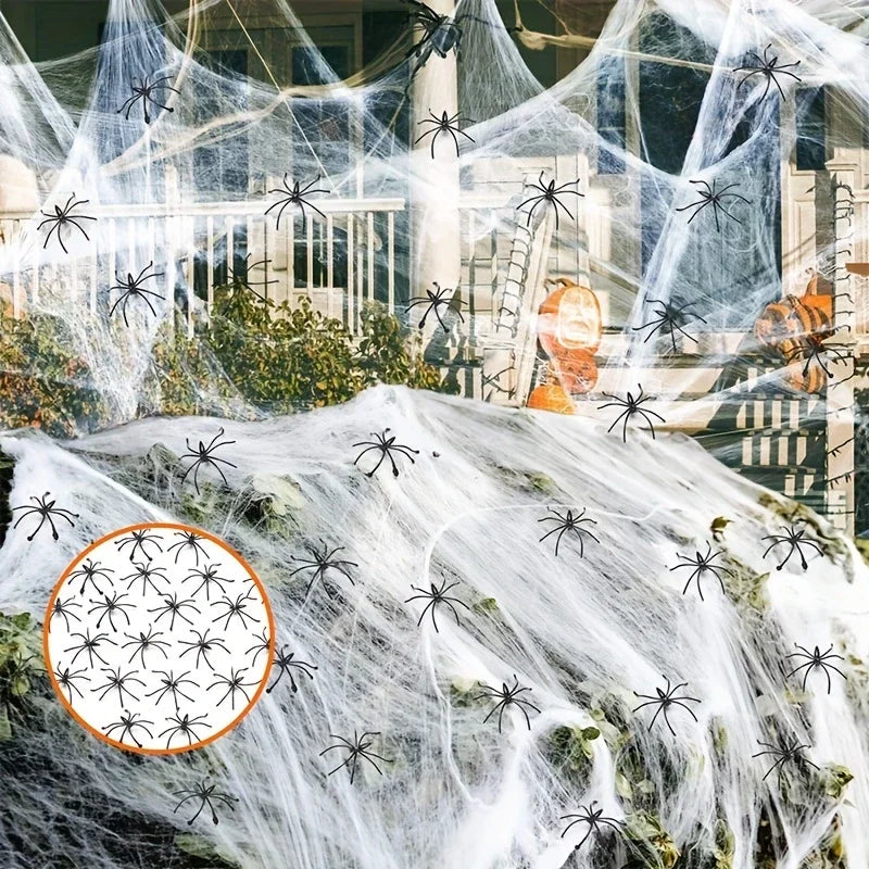 Halloween Decorations Artificial Spider Web Stretchy Cobweb Scary Party Halloween Decoration for Bar Haunted House Scene Props Lootquake LLC