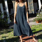 Casual 100% Cotton Summer Women's Long Dress Loose Solid Sleeveless Backless Streetwear Elegant  Female Dress Vestidos Robe Lootquake LLC