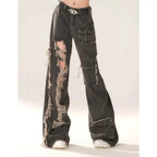 High Waist Ripped Women's Black Jeans Hip-hop Style Fashion Vintage Streetwear Y2K Wide Leg Jean 2024 Trouser Baggy Denim Pants