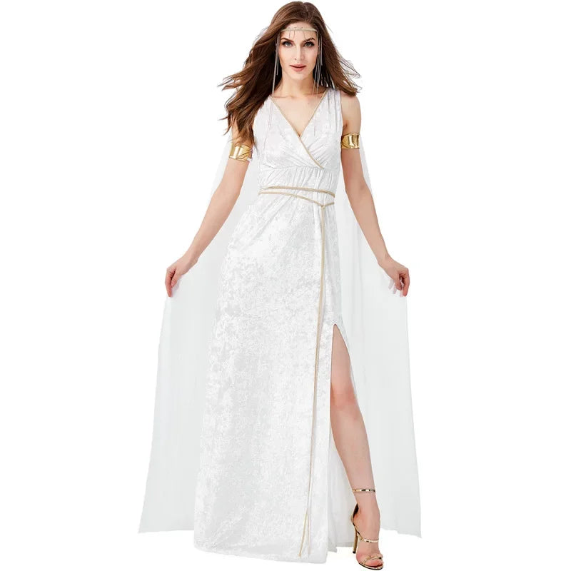 Statue Of Liberty Ancient Greek Mythology Character High Slit Sexy White Temperament Elegant Dress Stage Performance Costume New