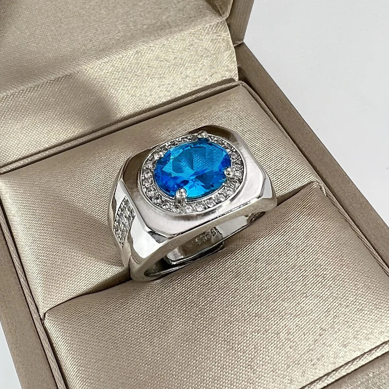 Men Ring Adjustable Top Grade Crystal Oval Ring Silver 925 Male Finger Accessories Boyfriend Engagement Accessories Lootquake LLC
