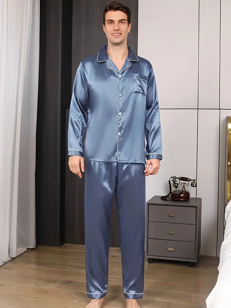 Men Pajama Sets Microfiber Sleepwear For Sleeping Man Shirt Silk Long Sleeve Pyjama Male Home Night Wear Plus Size Loungewear Lootquake LLC