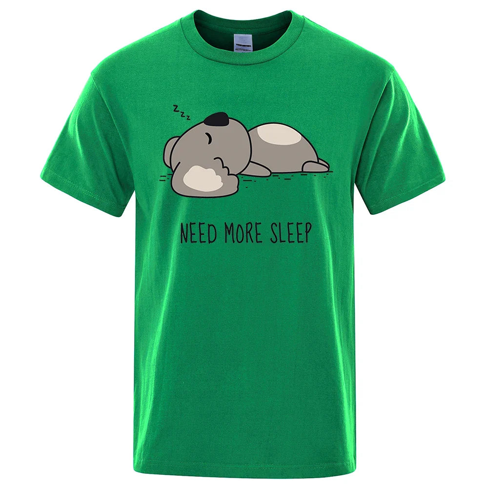 Need More Sleep Cartoons Bear Men Tshirt Street T-Shirts Hip Hop Unisex Tops Fashion Cotton Clothes Casual Breathable T Shirt