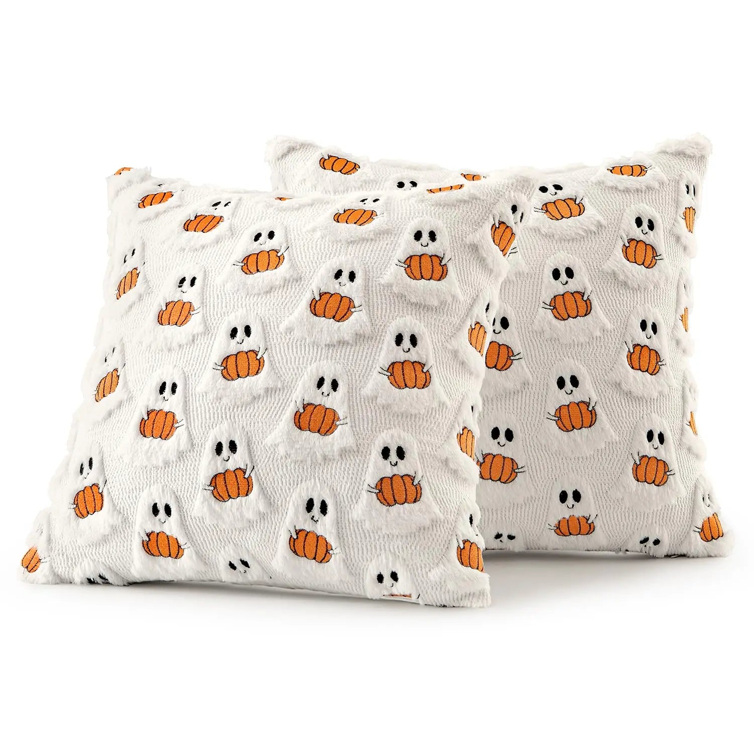 Halloween Decor for Bedroom Bed Living Room Sofa Cushion Cover White45X45CMCute Ghost Pumpkin Plush Faux Fur Pillow Covers Soft Lootquake LLC