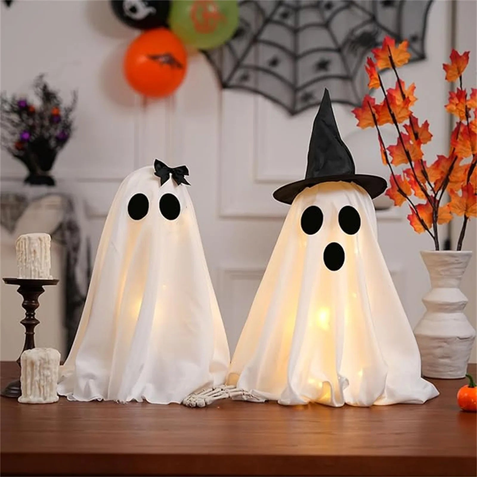 Cute Witch Hat Ghost Decor Spooky Light Up Halloween Ghost Decorations For Indoor Home Mantel Shelf DIY Ghost Tabletop Decor
