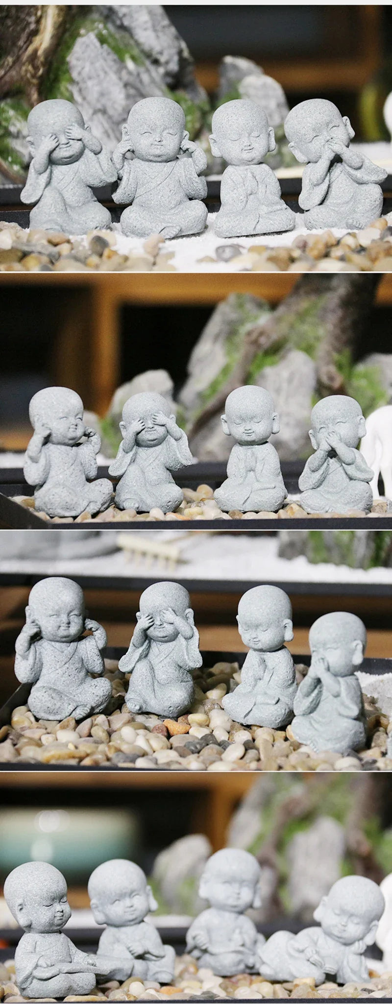 Buddha Stone Statue Little Buddhist Monks Tibetan Buddhism Figurines Zen Garden Ornament Meditation Home Aquarium Decoration Lootquake LLC