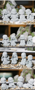 Buddha Stone Statue Little Buddhist Monks Tibetan Buddhism Figurines Zen Garden Ornament Meditation Home Aquarium Decoration Lootquake LLC