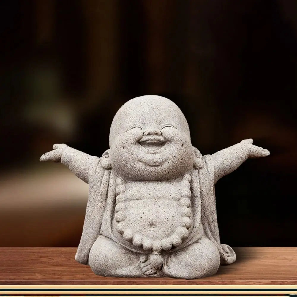 Chinese Style Fat Smiling Buddha Ornament Green Sandstone Cartoon Buddha Sculpture Buddha Statue Hand Carved Lootquake LLC