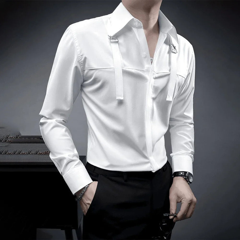 Fashion Unique Suspender Design Long-Sleeved Shirt Mens High-End 2024 Autumn New Trend Casual Solid Color Y2k Mens Shirt Lootquake LLC