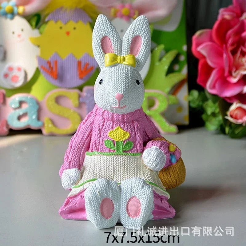 2023 New Easter Decoration for HomeResin Easter Bunny Rabbit Easter Craft Festival Bunny Ornament Decor Festival Egg Gifts Decor Lootquake LLC