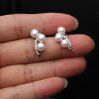 Fashion Real 925 Sterling Silver Earrings,Natural Freshwater Multi Pearl Earrings For Women Wedding Gift
