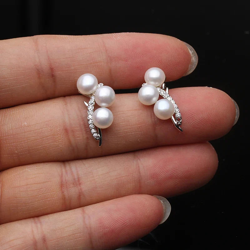 Fashion Real 925 Sterling Silver Earrings,Natural Freshwater Multi Pearl Earrings For Women Wedding Gift