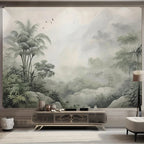 Tropical Green Plants Coconut Trees Distant Mountain Birds 3D Mural Wallpaper Restaurant Clubs KTV Bar Modern Personality Murals Lootquake LLC