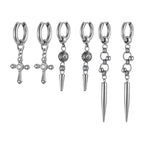 Punk Men's Huggies Earrings,Vintage Long Chain Stainless Steel Ear Drop,Stylish Cross Earring Gift