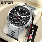SANDA Sports Men's Electronic Watch Fashion Multi functional Waterproof LED Dual Display Men's Electronic Watch 3379