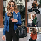 New Vintage Women PU Leather Bomber Jacket Fashion Casual Autumn Winter Zipper Windbreaker Streetwear Female Blazer Y2K Clothes
