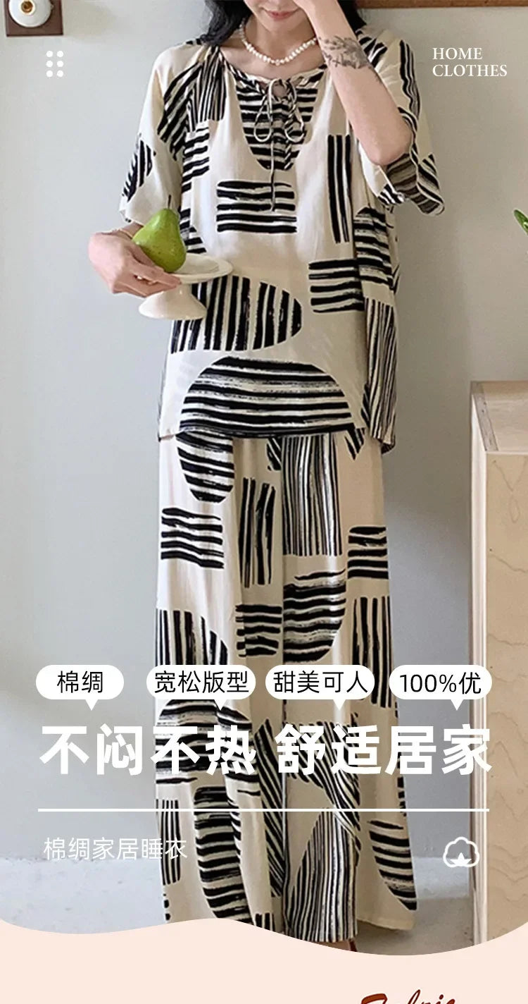 Sleepwear Women's Clothing Summer Blouse Cotton Silk New Thin Home Loose Casual Comfortable Premium Soft Simple  National Style Lootquake LLC