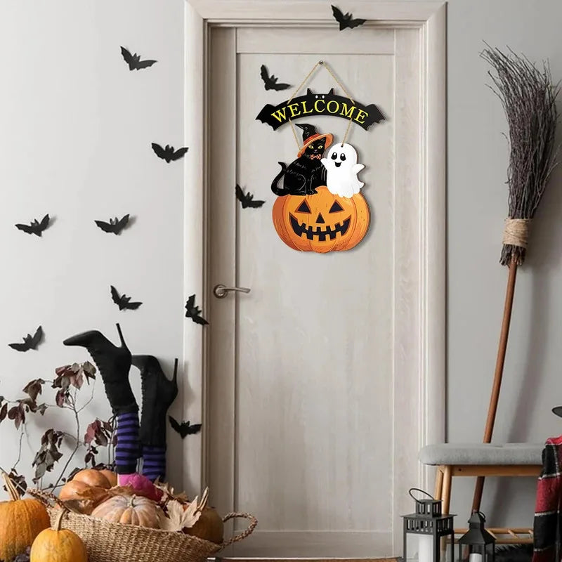 Welcome Sign w/ Cat, Ghost & Pumpkin Lootquake LLC