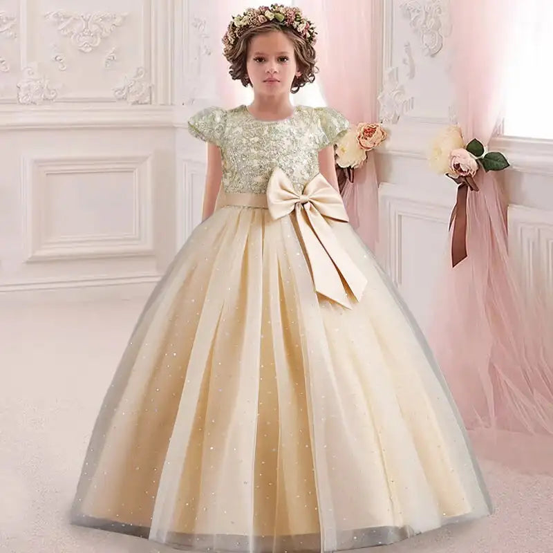 New Christmas Party Princess long dress children's dress children's gauze lace birthday party dinner ball big butterfly dress