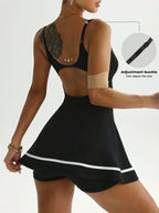 Women's color blocked tennis short skirt
