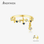 ANDYWEN 925 Sterling Silver Star Round Inlay Blue Zircon CZ Adjustable Open Ring Women Luxury Wedding Gift Dainty Jewelry Lootquake LLC