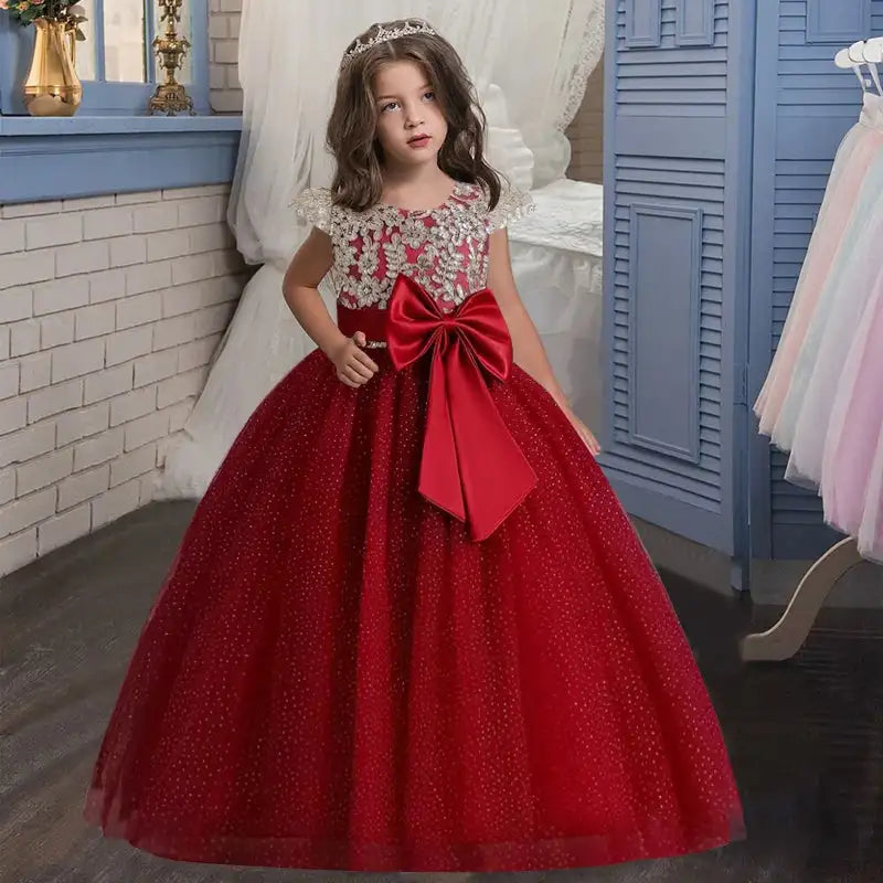 New Christmas Party Princess long dress children's dress children's gauze lace birthday party dinner ball big butterfly dress
