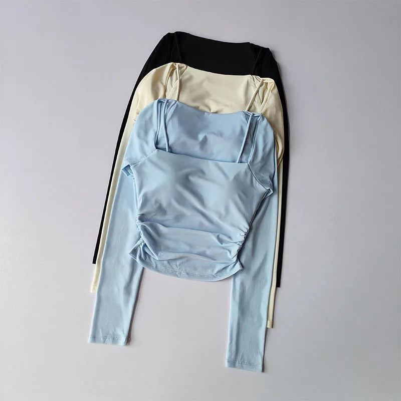 Mesh-Splice Slim Fit Yoga Top THRIXINE