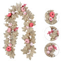 Halloween Thanksgiving Pink Decorations Artificial Fall Maple Leaves Garland Autumn Hanging Pink Pumpkins Flowers Berries Rattan Lootquake LLC