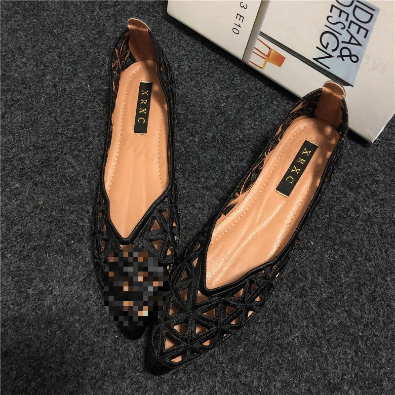 2025 Women Summer Pointed Versatile Hollow Leisure Flat Soled Shoes Comfortable Lightweight Sandals Fashion Elegant Single Shoes Lootquake LLC