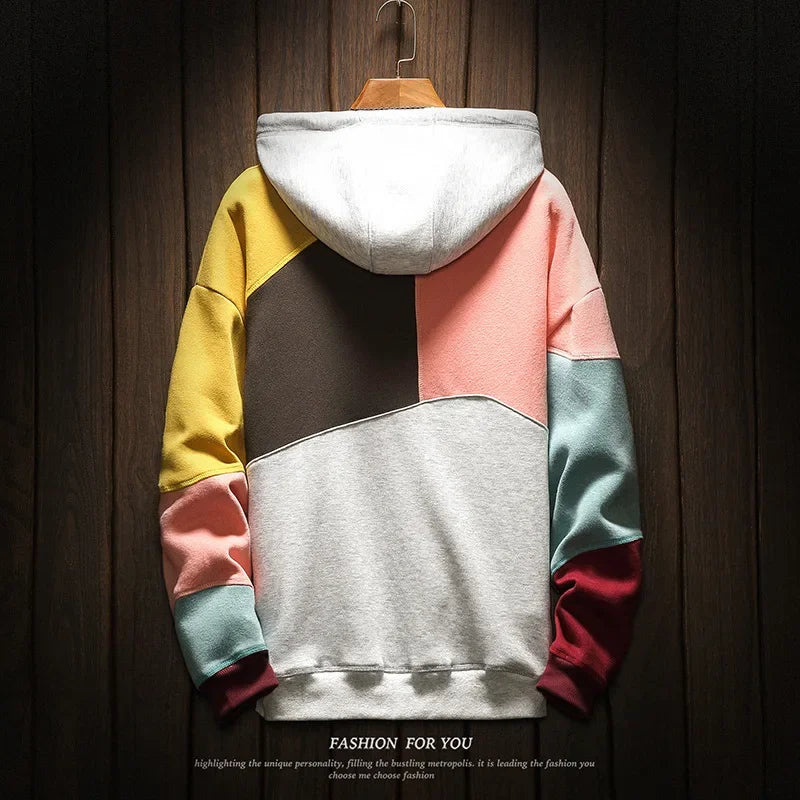 Hoodies Men Autumn Winter  Punk Hip Pop Patchwork Pullover Couples Male Moda Streetwear Pi-Mart