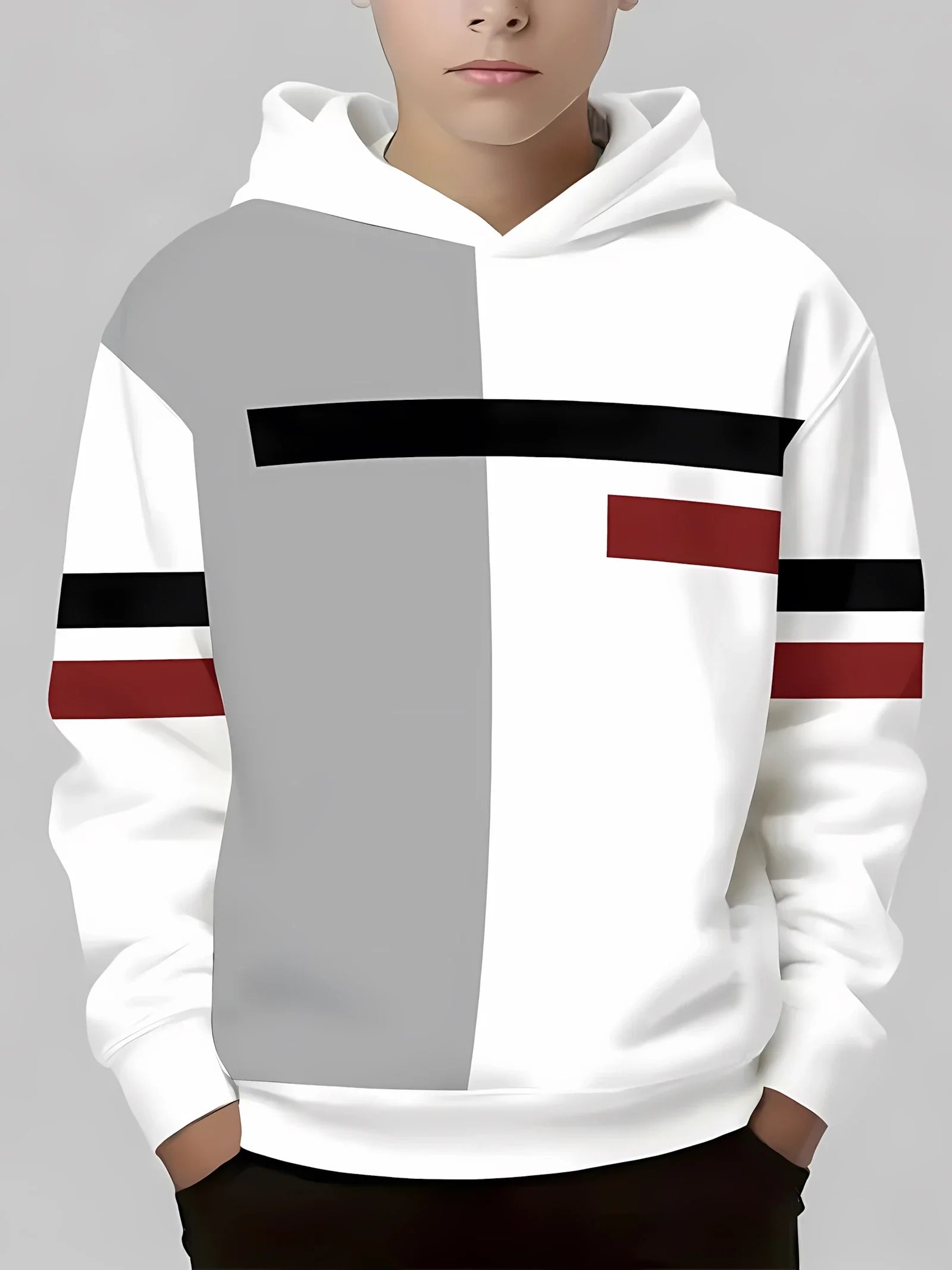 The 2025 autumn new children's casual hoodie with 3D line printing and fashionable color-blocking pullover Pi-Mart