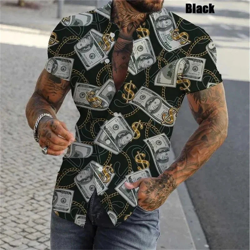 3D Print Dollar Pattern Shirts For Men Summer Short Sleeve Slim-Fit Button Up Casual Shirts Streetwear Mens Shirt Blouses Tops Lootquake LLC