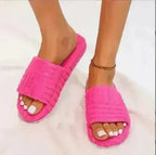 Thick Bottom Embossed Cotton Fur Women Slippers