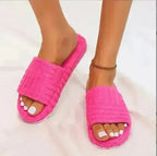 Thick Bottom Embossed Cotton Fur Women Slides