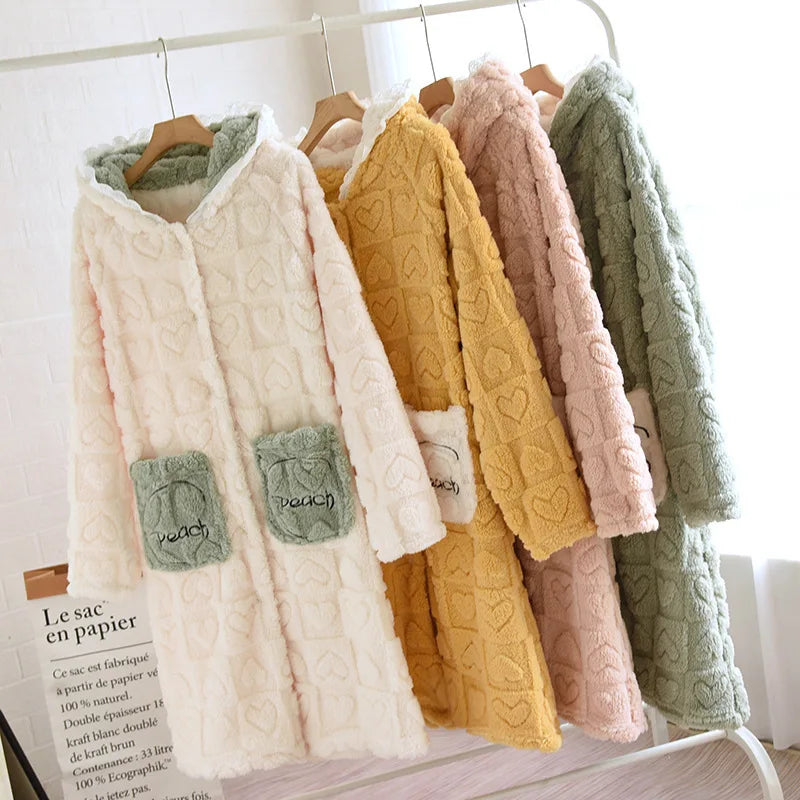 Autumn Winter Sleepwear For Sleeping Warm Hooded Robe Women Pajamas Bathrobe Woman Clothing Pijama Mujer Flannel Pyjama New Hot Lootquake LLC