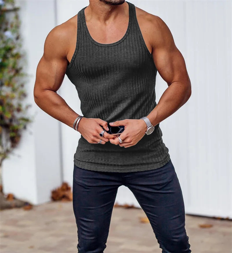 StriveFit Men's Stripe Gym Tank - Summer 2026 THRIXINE