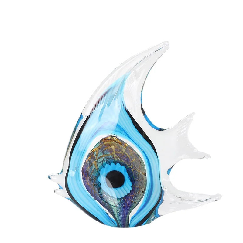 Exquisite Blue Stripe Tropical Fish Sculpture Hand-blown Glass Sculpture Home Decoration Glass Fish Home Interior Decor Craft Lootquake LLC