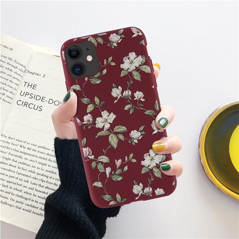 Fashion Flower Phone Case For Iphone 7 8 Plus  Iphone Xr X Xs Silicone Ultra Thin Shockproof Mobile Phone Case With Fashion Pattern Cover Stylish Beautiful Flower Pattern Colored iphone Case Stevvex