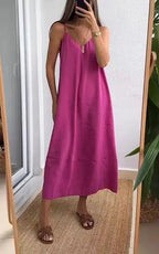 Summer Loose Spaghetti Strap Dresses Women Solid Color V-neck Casual Commuting Sleeveless Long Dress Female Fashion New Vestidos