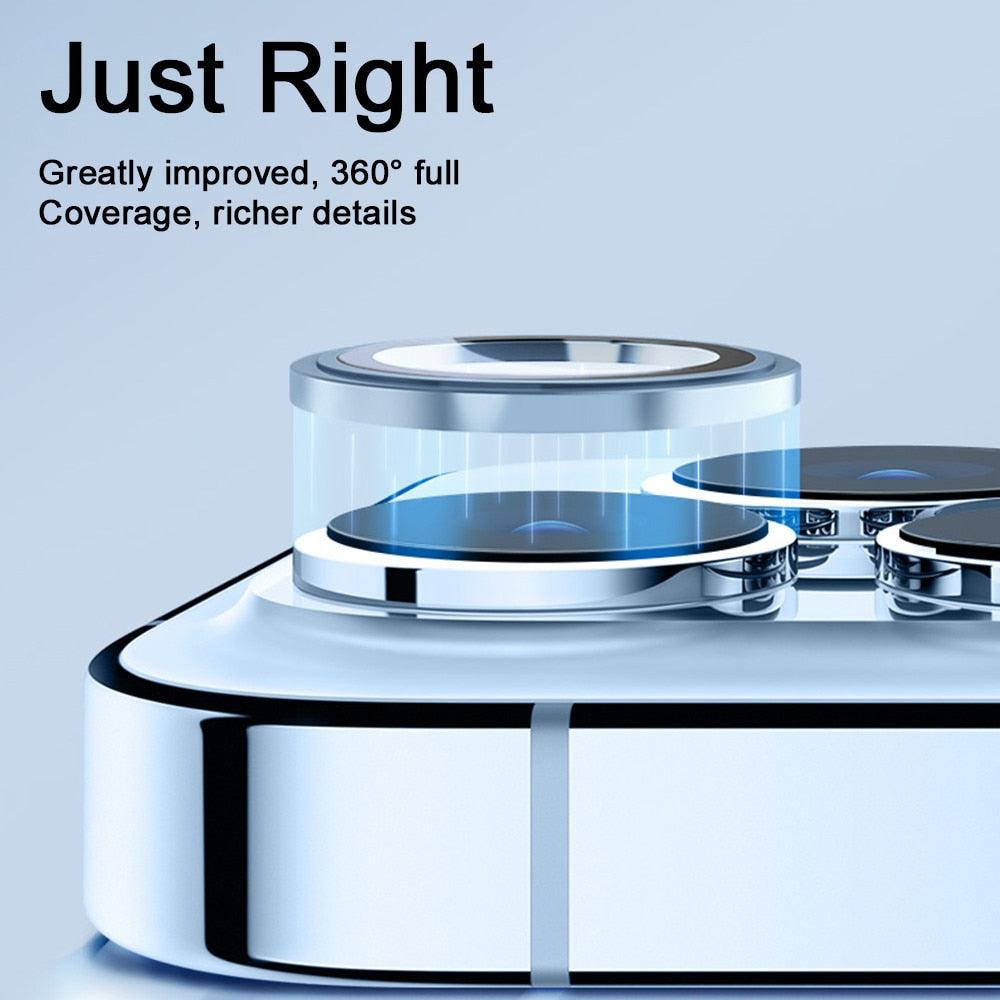 3D  Protective Glass Camera Protector Cover For iPhone 13 Pro Max i Phone 13Pro 13 Mini Rear Lens Metal Ring Protect Camera Lens Case Individual Metal Scratch Resistant HD Clear Case Tempered Glass Camera Case Stevvex