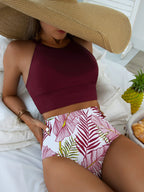 2026 High-Neck Print Bikini: Chic & Padded Swimwear