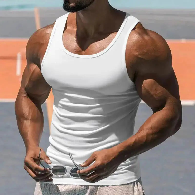 American Vest, Summer Europe And The United States Men Stretch Sports Gym Training, Tight Hurdle Sleeveless Top Solid Color Vest