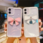 Cute Luxury Fashion 3d Bow Pearl Bracelet Girl Soft Case For iPhone 11 12 13 Pro Max 7 8 Plus Xr X Xs Se Anti-drop Cover Pearl Chain Bow Phone Case Ideal for iPhone Elegant Phone Case Stevvex