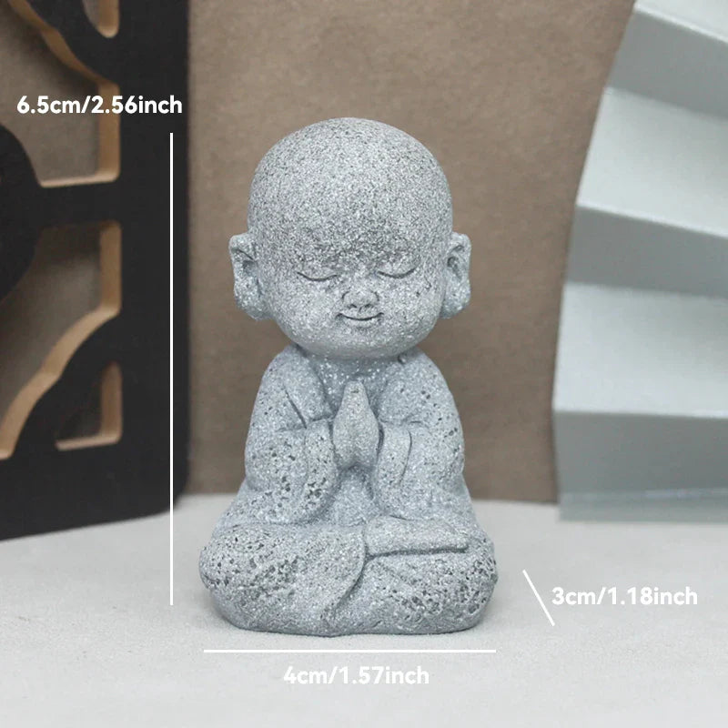 Buddha Stone Statue Little Buddhist Monks Tibetan Buddhism Figurines Zen Garden Ornament Meditation Home Aquarium Decoration Lootquake LLC