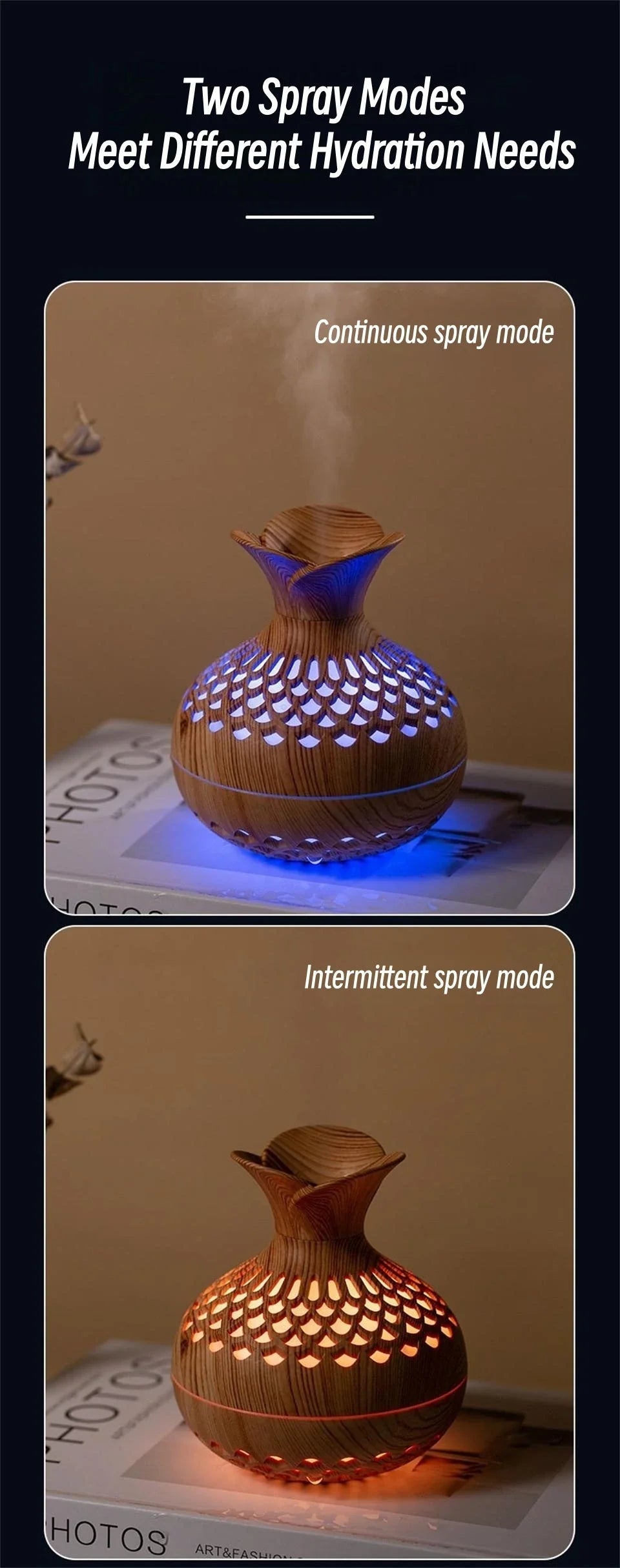 USB Hollow Wood Grain Humidifier Aroma Diffuser Atomizer Household Humidifier Hydrating Instrument Desktop Humidifier Lootquake LLC
